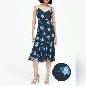 Banana Republic Size XS 0 Pansy Blue Floral Midi dress Flounce Cocktail Chic